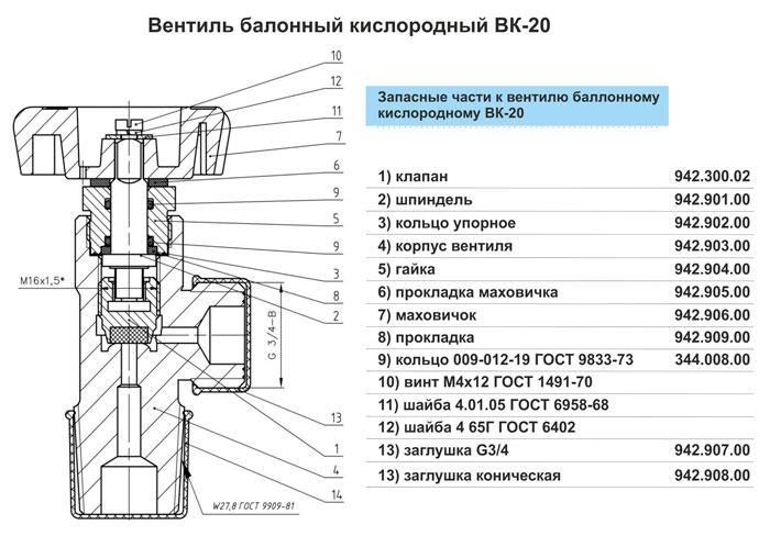 Чертеж вентиля газового баллона